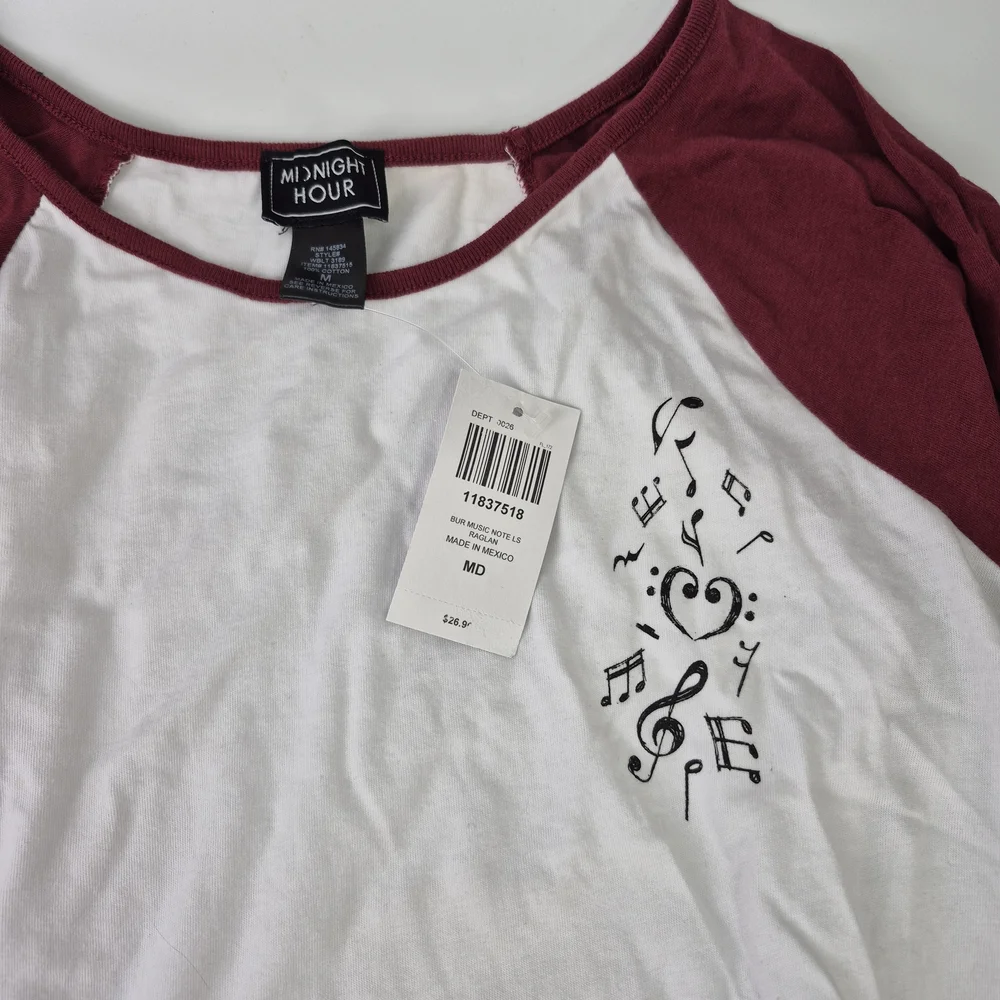 Women's White & Burgundy Raglan Tie-Front Top - Picture 2 of 3